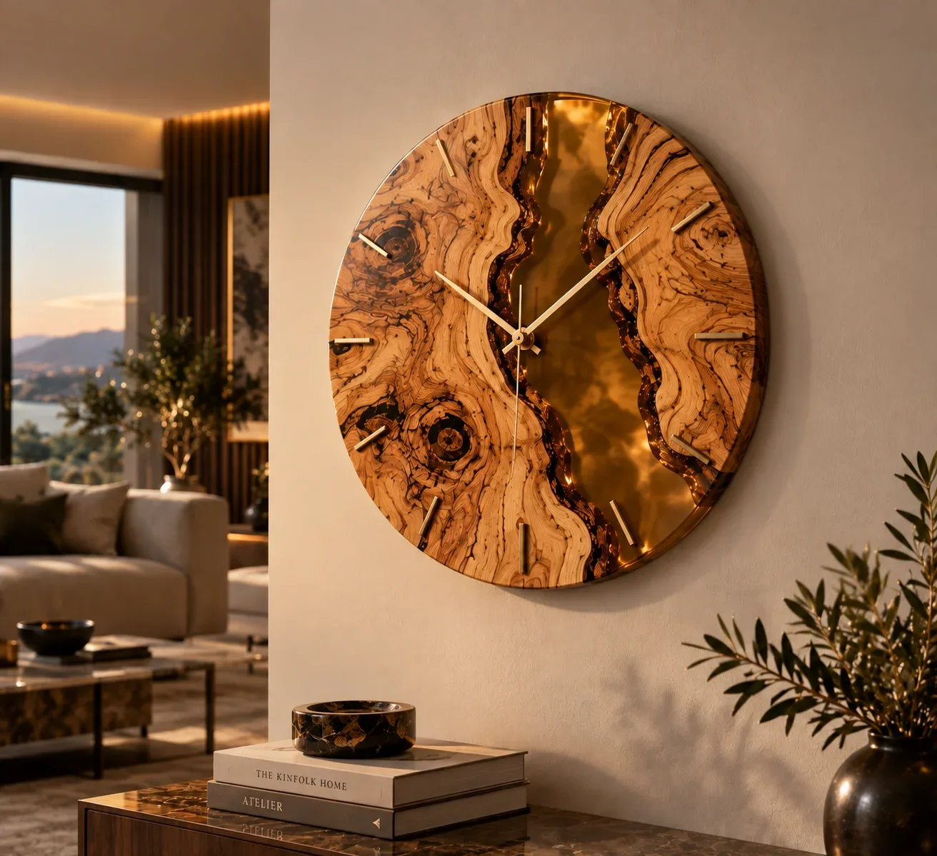 Horloge murale Olivier Black Transparent au mur d'un salon
