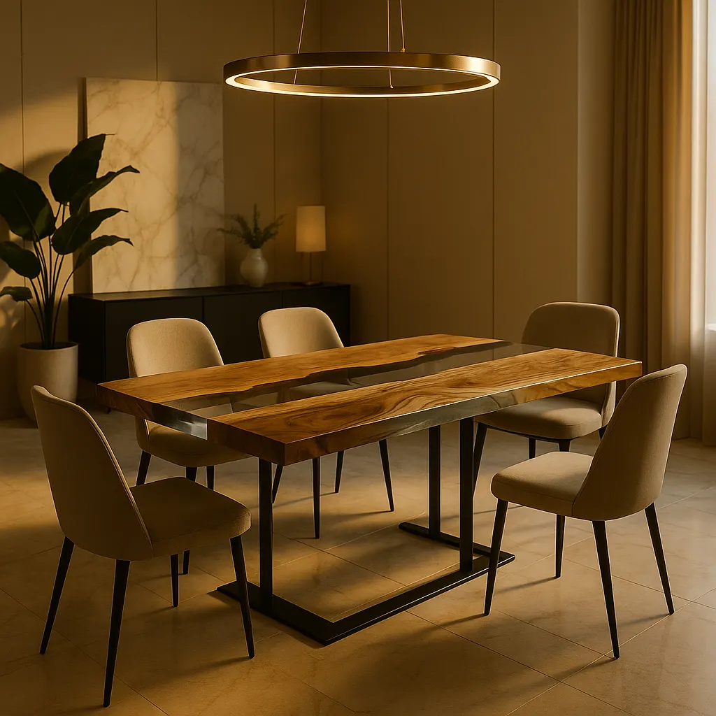 Table en bois et résine livrée chez le client
