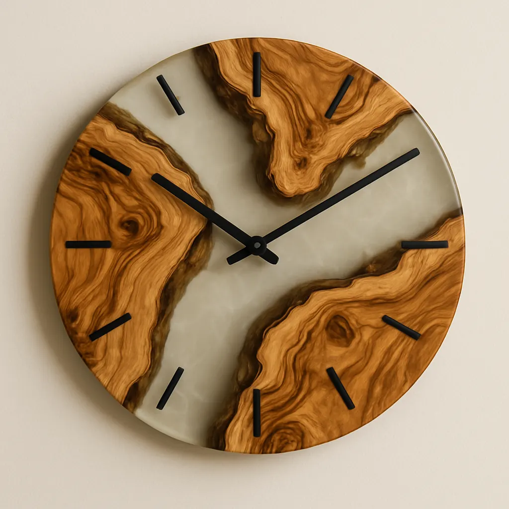 Horloge en bois et résine