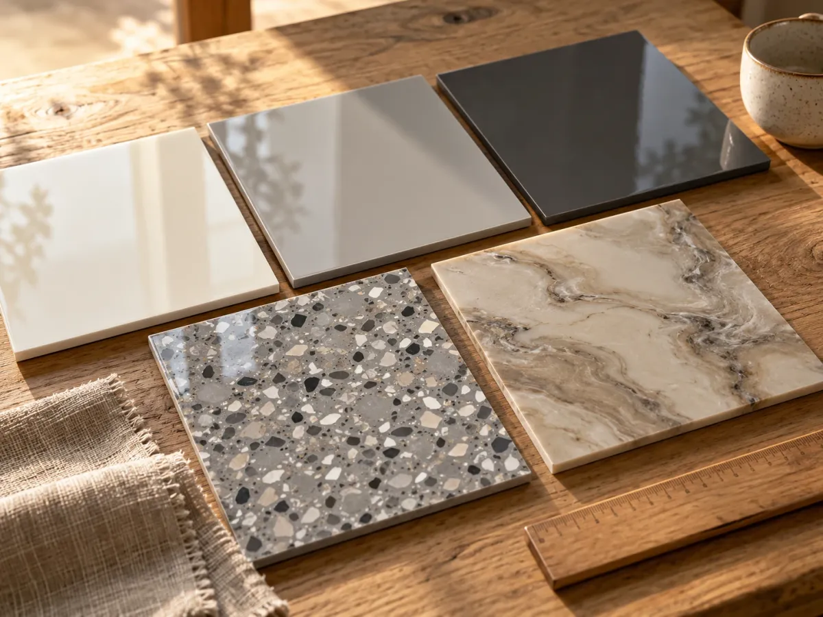 Échantillons de sols en époxy : monochromes, flakes et effet rivière